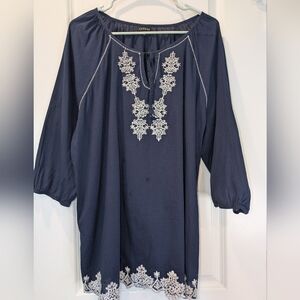 Hannah Navy Blue Embroidered Boho Peasant Top 1X